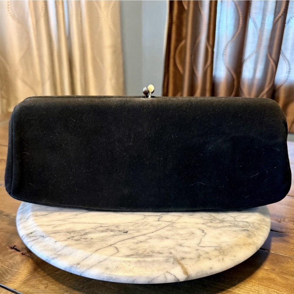 VTG 60s‎ MCM Black Faille Fabric Evening Clutch Purse Gold Kiss Clasp 11.5x4.5"